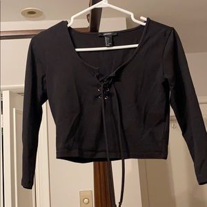 Lace front crop top long sleeve black large